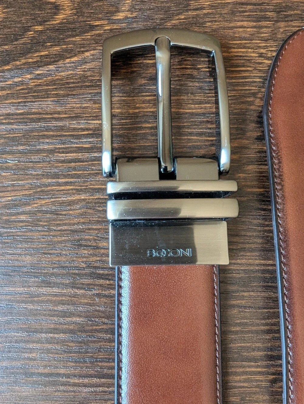 Boconi Reversible Cognac and Brown Leather Dress Belt